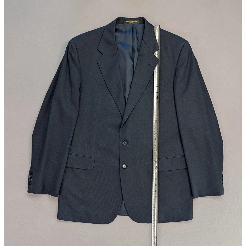 Hickey Freeman Navy Blazer USA Made Wool Sport Coat 42L Classic